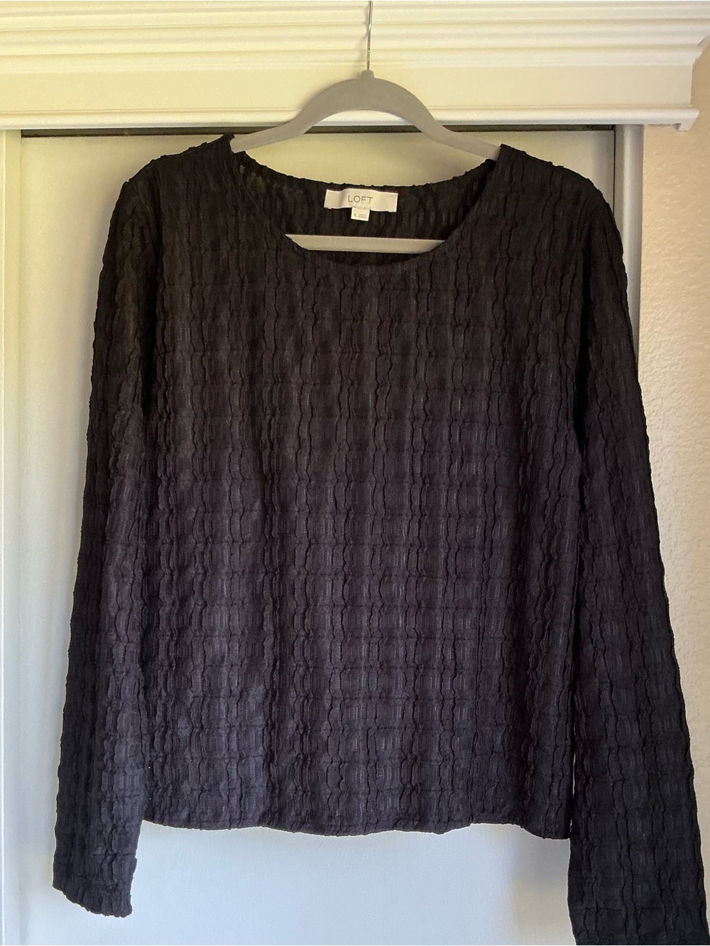 LOFT Black Textured Long Sleeve Top